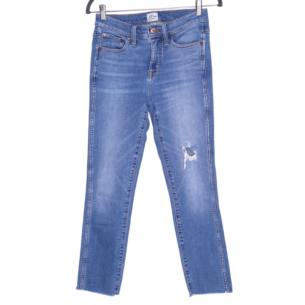 J.CREW 9" Vintage Straight Jean Wainscott Light Wash Blue Distressed Women's 25